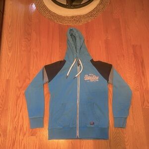 Vintage Superdry Orange Logo 1st Raglan Zip Up Hoodie Men’s Large